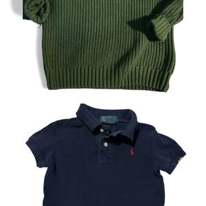 Ralph Lauren Navy Polo and Olive Green Knit Sweater Set - Kids 2T